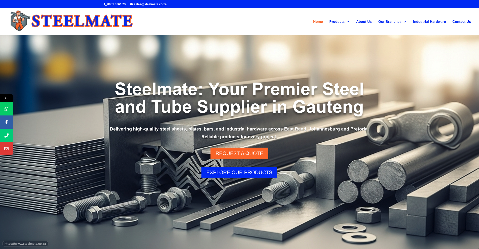 Steelmate steel supplier e-commerce website - Web design Gauteng